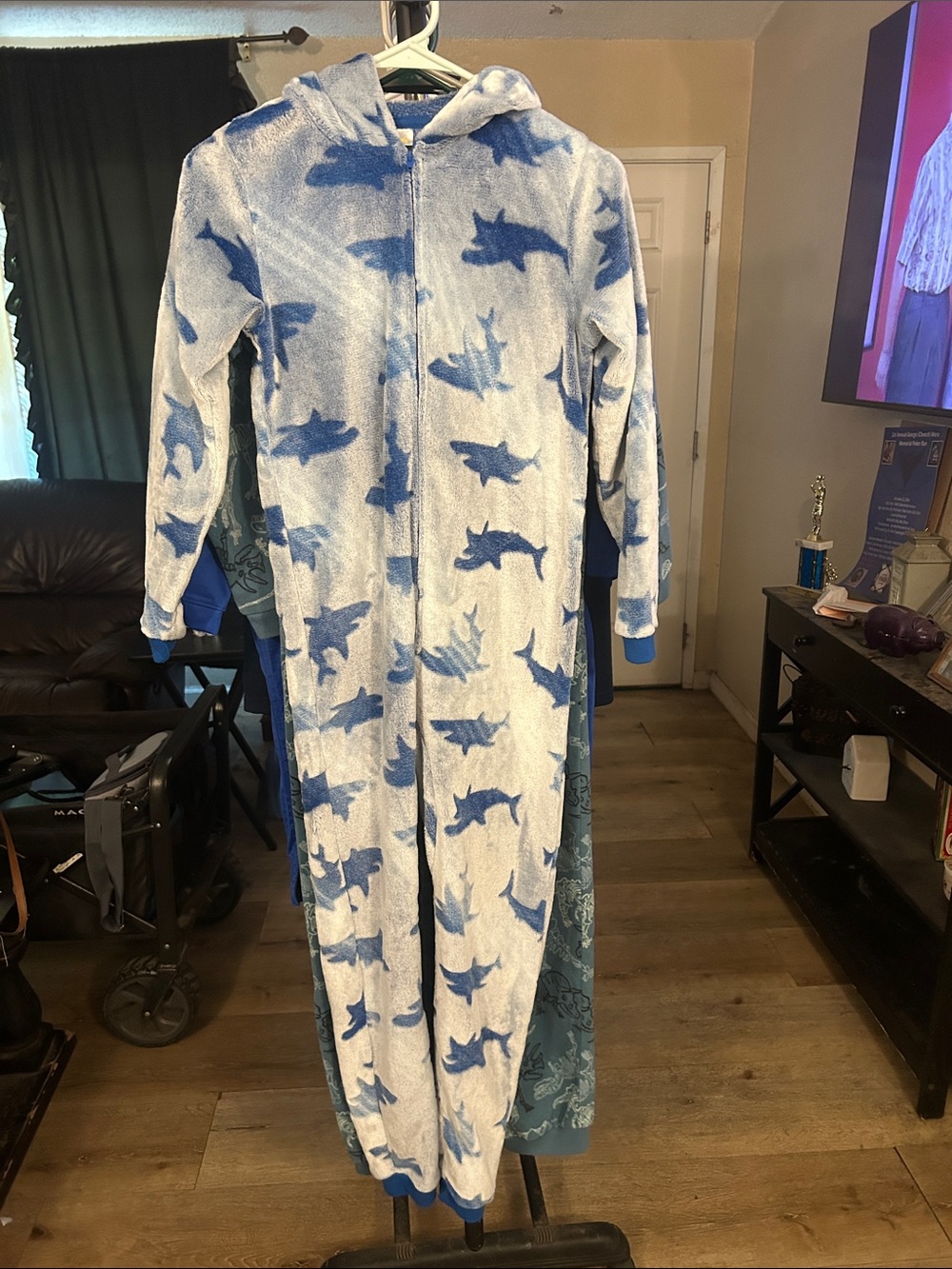 Saint Eve Kids Shark Hooded Fleece Pajamas - Blue